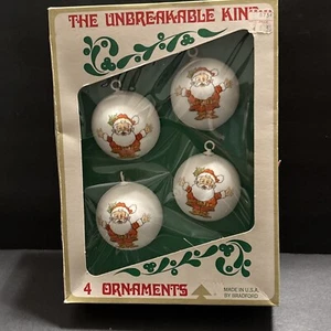 Vintage Christmas Tree Santa Ornaments Box Of 4 2.25” Unbreakable Kind Bradford - Picture 1 of 10