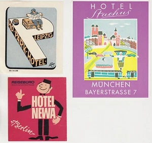 GERMANY Hotel NEWA Berlin, PARK HOTEL Leipzig, STACHUS 3 Vintage Luggage Labels - Picture 1 of 2