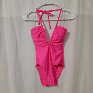No Boundaries Swim One Piece XS Solid Neon Pink Removable Padding Wireles NWOT - Picture 1 of 2