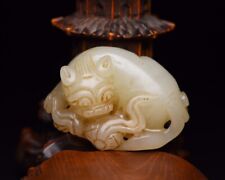 2.1" China manual antique Fine carving Hotan Jade beast statue
