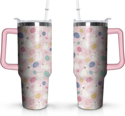 Vaso de conejo de Pascua 40 oz con mango y pajita, conejo 40 OZ, rosa  Foto 1 de 4
