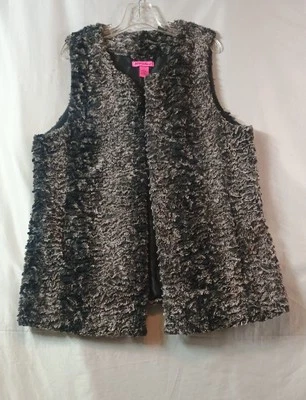 Chaleco Betsey Johnson Muy Suave Imitación Piel Negro Gris Estampado Animal Talla XL Mob Wife Foto 1 de 4