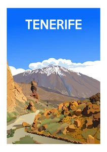 POSTER - TENERIFE - (A4 A3 A2 Sizes) - Art Deco Retro Travel Print Mount Teide - Picture 1 of 1