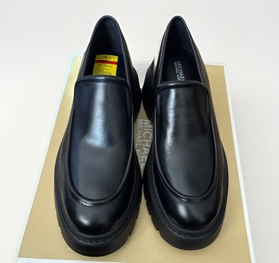 MICHAEL KORS Shiloh Black Platform Leather Slip On Loafers Womens 9.5 NEW - Image 1 of 4