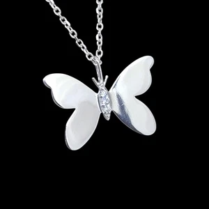 Gorgeous 14K White Gold Natural Diamond Butterfly Charm Pendant  - Picture 1 of 7