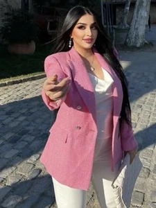 ZARA NEW WOMAN TEXTURED DOUBLE-BREASTED BLAZER JACKET PINK 2324/687_XL - Picture 1 of 10