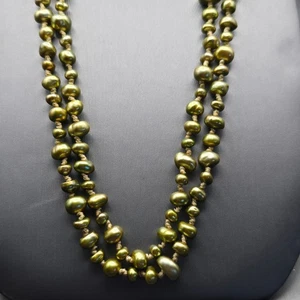 Honora Pistachio Baroque Pearl Necklace 30" Sterling Silver Clasp Hand Tied - Picture 1 of 14