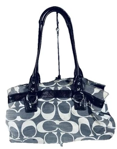 Coach Signature Schultertasche grau Canvas schwarz Leder Y2K 13289 Retro Chic - Bild 1 von 8