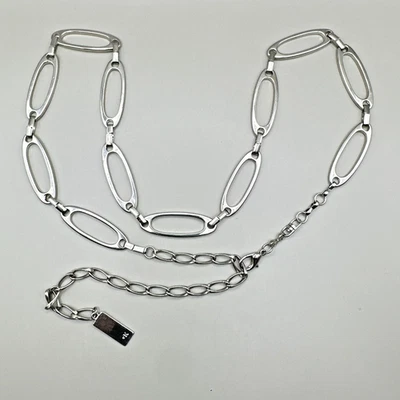 Vintage Calvin Klein Oval Pattern Silver Tone Geometric Chain Belt One size - Image 1 of 4