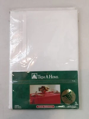 Trim A Home Satin Stripe Polyester Fabric Tablecloth 52x52” Square White *NEW* - Image 1 of 4