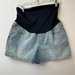 Isabel Maternity Crossover Panel Denim Jean shorts 4" inseam light blue 4/27 NWT - Picture 1 of 3