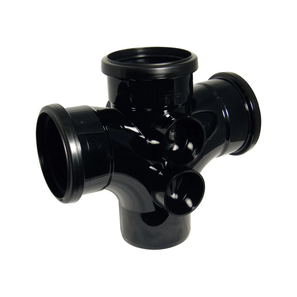 FloPlast 110mm Soil Double Branch 92.5' Degree Black - Image 1 of 1