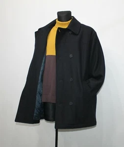 CARRERA AZUL AÑOS 80 Vintage Lana Guisante Abrigo Azul Doble Pecho Hombre Talla REINO UNIDO M EU L - Imagen 1 de 11
