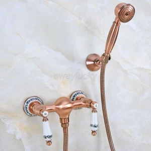 Red Copper Bathroom Shower Handheld Shower Faucet Set Wall Mounted Mixer Taps - Picture 1 of 7