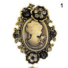 1X  New Cameo Victorian Style Crystal Wedding Party Women Pendant Brooch -Wf