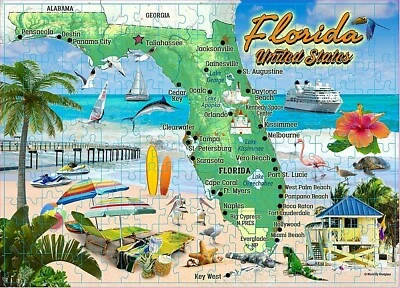 Florida Landmarks and Icons Collage Puzzle 500 pcs (21" x 15" When Finished) - Image 1 of 4
