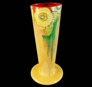 LOVELY CLARICE CLIFF NEWPORT POTTERY 'JONQUIL’ PATTERN RIBBED VASE c.1933 - Picture 1 of 12