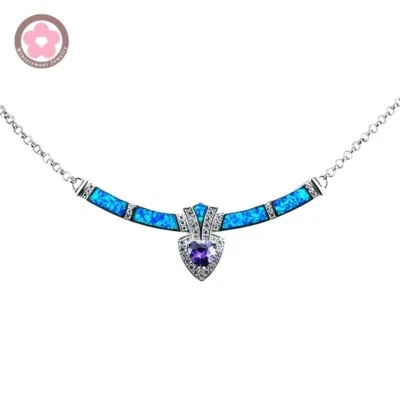 Ожерелье с геометрическим колье и сердцем с голубым огненным опалом для женских украшений - Изображение 1 из 4