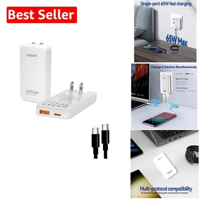 Cargador de pared compacto de 65 W de carga rápida de doble puerto USB-C para portátiles y teléfonos Foto 1 de 4
