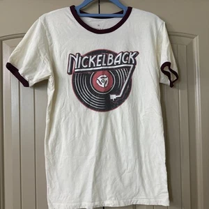 Nickelback Womens Record Natural Ringer Tee Fan Shirt T-shirt Size M Band - Picture 1 of 4