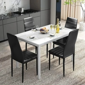 Dining Table Set for 4 ⭐⭐ High Quality – 5PC Faux Marble Top + Leather Chairs - Picture 1 of 6
