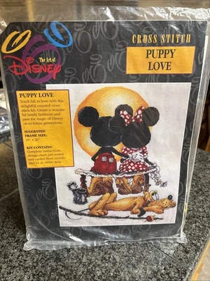 The Art of Disney Mickey Minnie Mouse Pluto PUPPY LOVE Cross Stitch Kit  16 x 20 - Image 1 of 4