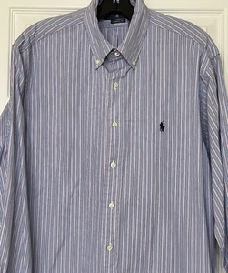 RALPH LAUREN BUTTON DOWN DRESS SHIRT BLUE STRIPED SIZE 17 34/35 - Picture 1 of 5