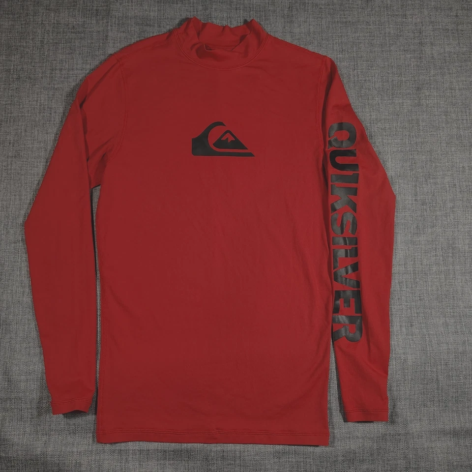 Camisa Quicksilver Rashguard Para Hombres Grande Roja UVtech Cuello Simulado Manga Larga Activa Foto 1 de 4