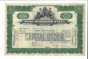 NUEVA YORK 1926 Penn Seaboard Steel Corporation Certificado de Stock ABN - Imagen 1 de 2