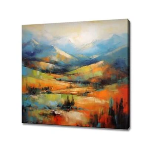 Abstract Expressionist Mountains Valley Painting Style Colourful Canvas Print - Picture 1 of 9