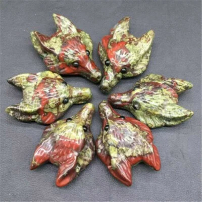 5PCS Wolf Head Pendant Dragon Bloodstone Carving Reiki Healing Necklace 43x30mm - Image 1 of 4