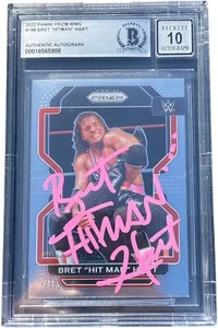 BRET HIT MAN HART SIGNED 2022 PANINI PRIZM WWE CARD #198 BECKETT BAS AUTO 10 5 - Picture 1 of 1