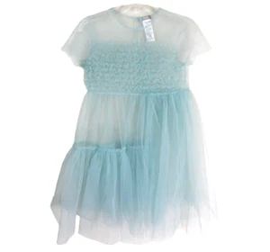 Il Gufo Girls 8 Dress Aqua Blue Sheer Ruffle Mesh Overlay Asymmetrical EUC - Picture 1 of 3