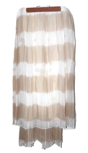 Chico's Layered Plisse Maxi Long Skirt Beige & White 100% Rayon Size 2 = US M 12 - Picture 1 of 14