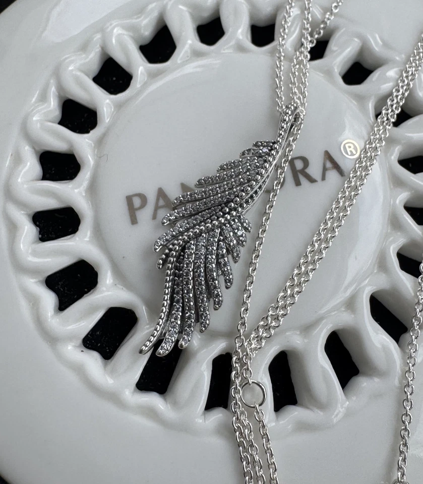 Auténtico collar de cadena de plumas majestuosas Pandora #390373CZ - 70 cm / 27,5 pulgadas Foto 1 de 4