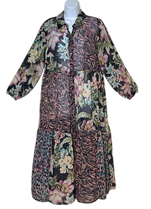 Soft Surroundings Mariquita Semi-Sheer Patchwork Animal Print Floral Maxi Button - Picture 1 of 13