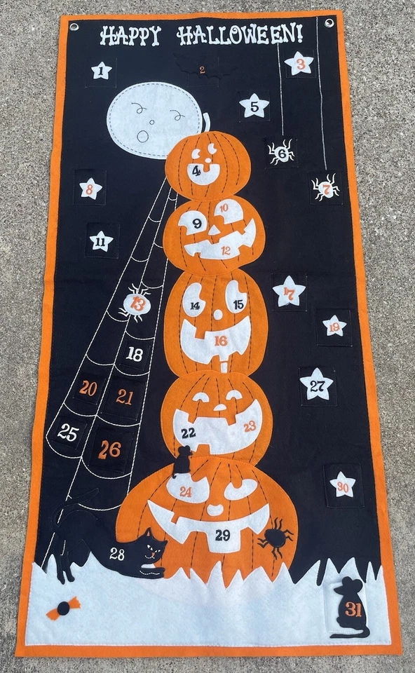 Pottery Barn Kids PBK HALLOWEEN Pumpkins Felt *CALENDAR Wall Spiders Advent - Image 1 of 4