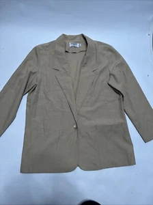 Alfred Dunner Blazer Jacket Tan Women Size 14P Pockets Linen Cotton Vintage - Picture 1 of 15