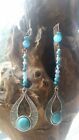Native American Earrings Cleansed Turquoise Mystical Blue Catseye Blue Aqua Wing