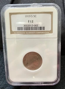 1919-D Buffalo Nickel NGC F 12 Mis Labeled Slab Rotated Reverse - Picture 1 of 4