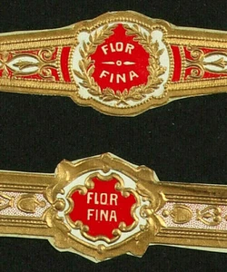 200BtA-2 VITOLAS-Antiguas-2 Olds Cigars Bands-Marca FLOR FINA - Bild 1 von 3