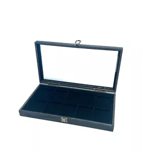 Pocket Watch Rustic Black Stain Wood Glass Lid Black 10 Space Liner Display Case - Picture 1 of 3