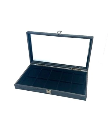 Reloj Bolsillo Rústico Negro Manchado Madera Vidrio Tapa Negro 10 Espacio Forro Vitrina Foto 1 de 3