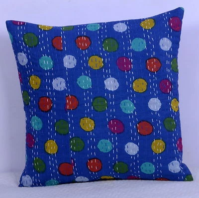 Funda de cojín de lunares azul indio funda de almohada Kantha cojín bohemio 16 Foto 1 de 4