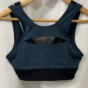 Lululemon Sports Bra Women 2 Teal Black Run the Day Bra Athleisure - Picture 1 of 7