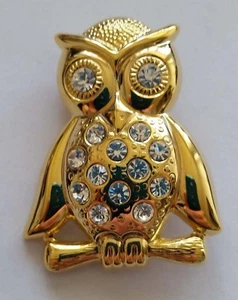 Vintage Brosche Eule Strass Diamant vergoldet  - Bild 1 von 3