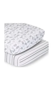 The Peanutshell Fitted 2-Pack Microfiber Crib Sheet Set | Grey Elephants