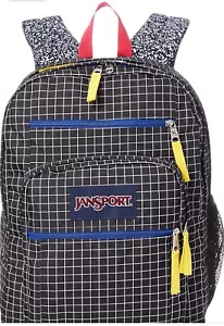 JanSport SUPER BREAK BLACK GRID BackPack Book Bag Red Blue - Picture 1 of 9