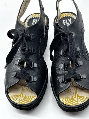 Fly London Yifa Negro Leacher Botas con Cordones Talla 7.5 EE. UU. 38 UE Foto 1 de 4