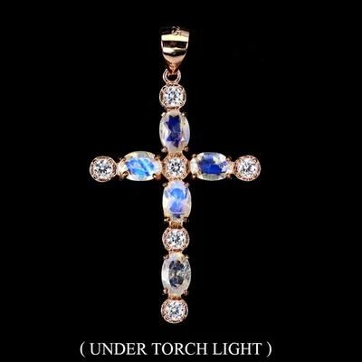 Colgante de plata de ley 925 piedra lunar ovalada 6x4 mm piedras preciosas naturales cruz joyería Foto 1 de 4